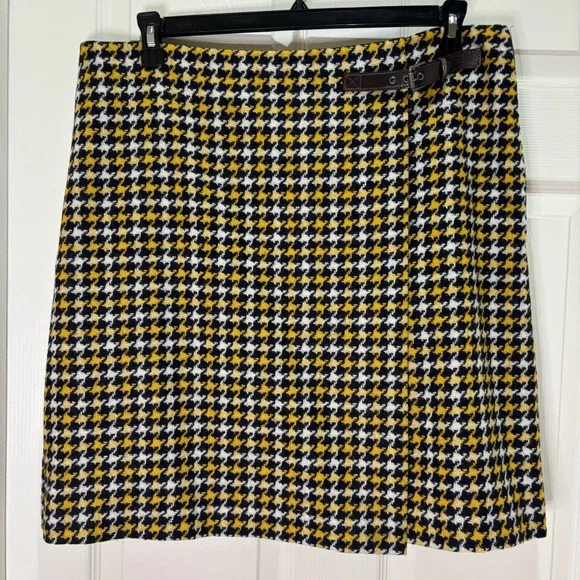 Boden 100% Wool British Tweed Faye Kilt Skirt Navy White Yellow Houndstooth| 14L - Picture 8 of 12